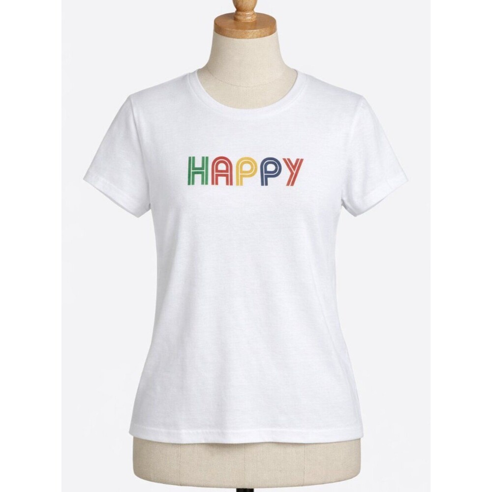NWT Sub Urban Riot White Tee with Multicolor HAPPY Graphic Girls XL Women’s XS/S